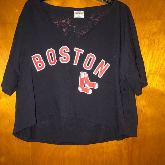 VICTORIA secret mlb Boston Red Sox navy crop top L - Picture 1 of 4